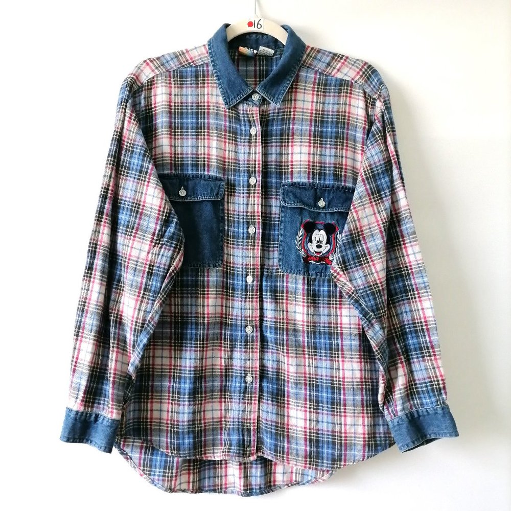Mickey Unlimited Womens Multicolor Flap Pockets Plaid Button Up Shirt Size M